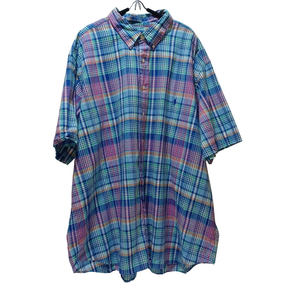 Ralph Lauren Mens 3XL Plaid Shirt Madras Cotton Relaxed Preppy Coastal Summer